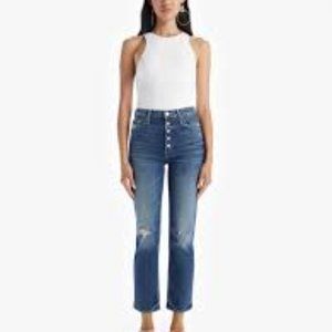 MOTHER The Pixie Tomcat Ankle Denim Born to Bite Button Fly Distressed Jeans